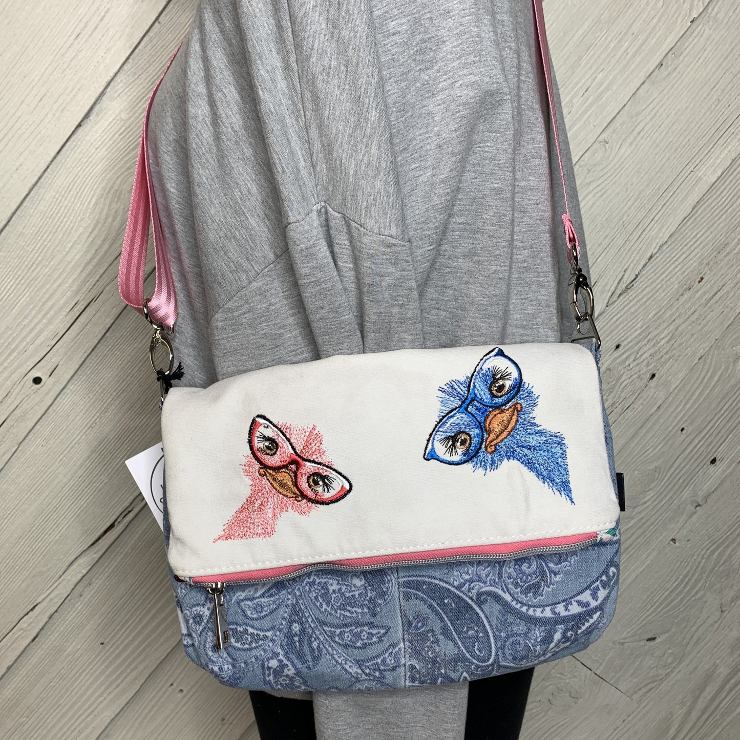 Foldover Crossbody Bag with an ostrich design