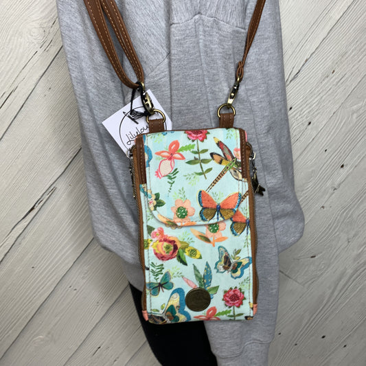 Clutch Crossbody Bag with a Dragonfly and Flower Pattern