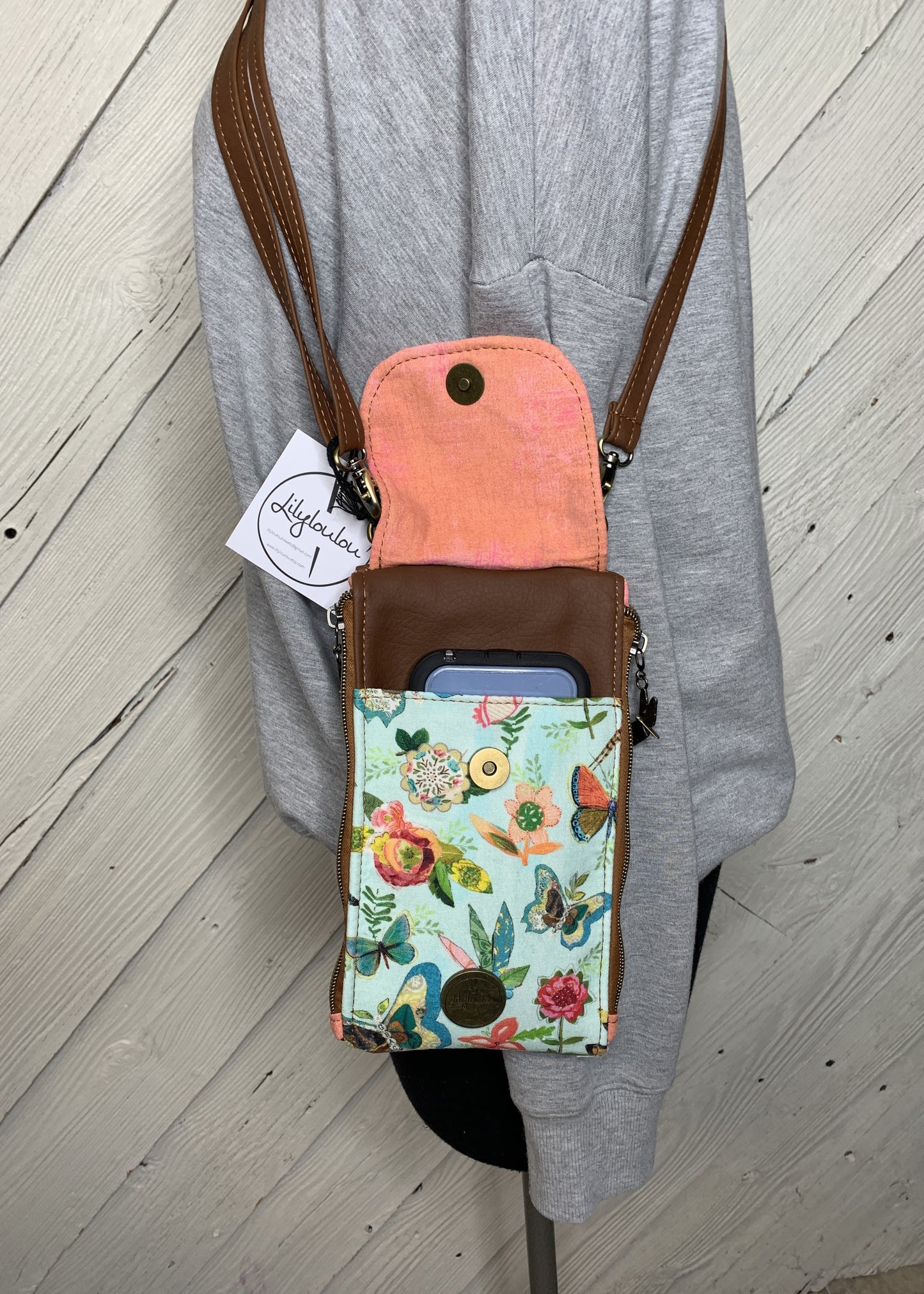 Clutch Crossbody Bag with a Dragonfly and Flower Pattern