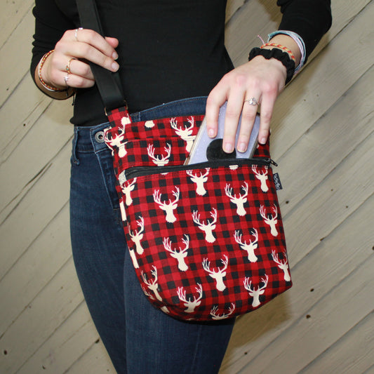 Crossbody Bag with deer heads and plaid design