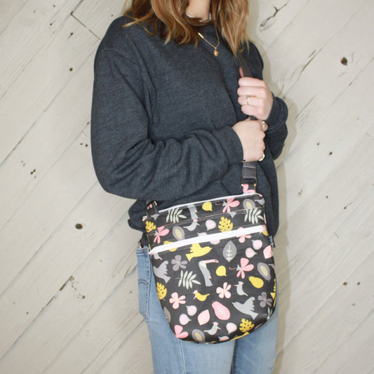 Crossbody Bag with gray floral design