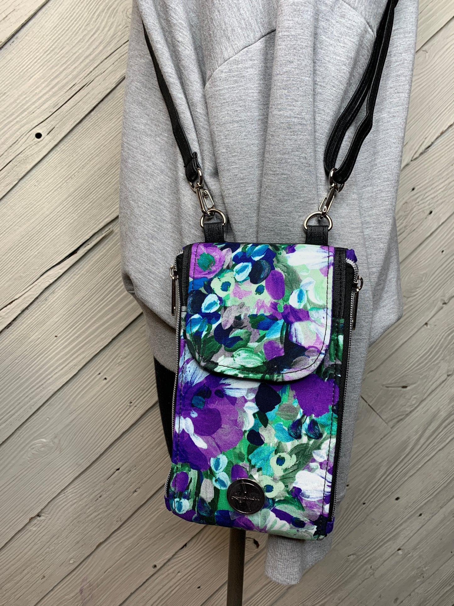 Clutch Crossbody Bag with a Purple Floral Pattern