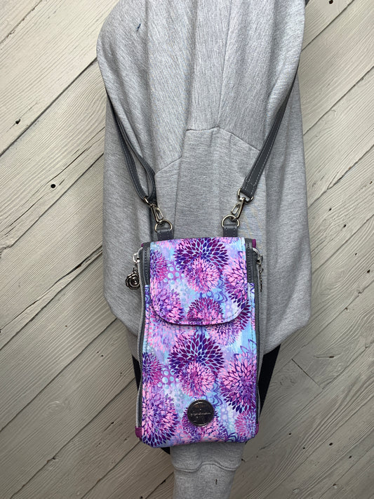 Clutch Crossbody Bag with a Purple Floral Pattern