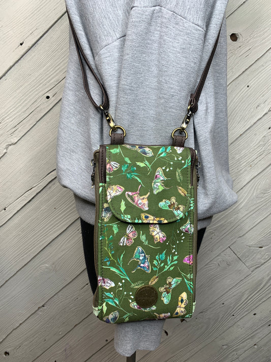 Clutch Crossbody Bag with a Flower and Butterfly Pattern