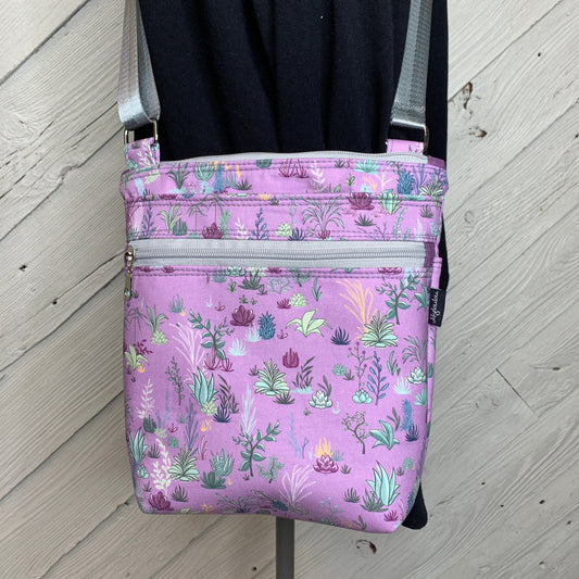 Crossbody Bag with purple succulent design