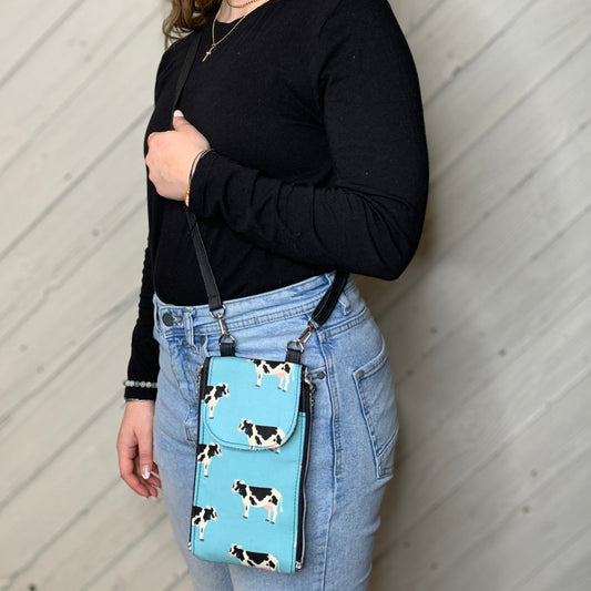 Clutch Crossbody Bag with a Cow Pattern
