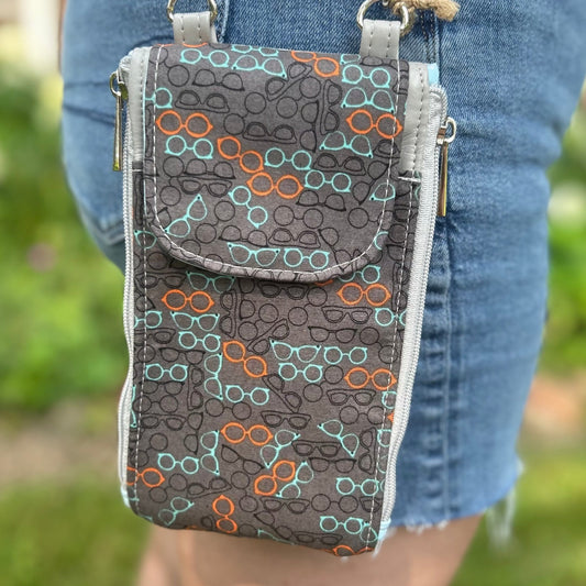 Clutch Crossbody Bag with a Glasses Pattern