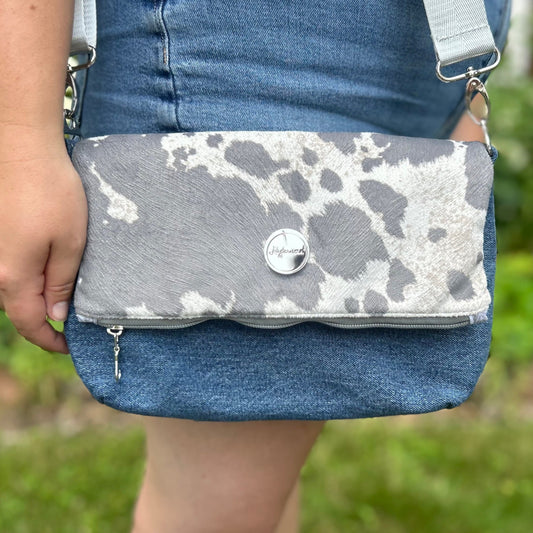 Foldover Crossbody Bag with a Cow Pattern