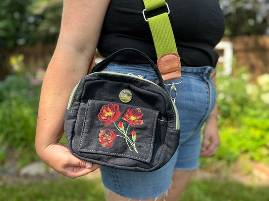 Square Crossbody Bag with Poppy Design