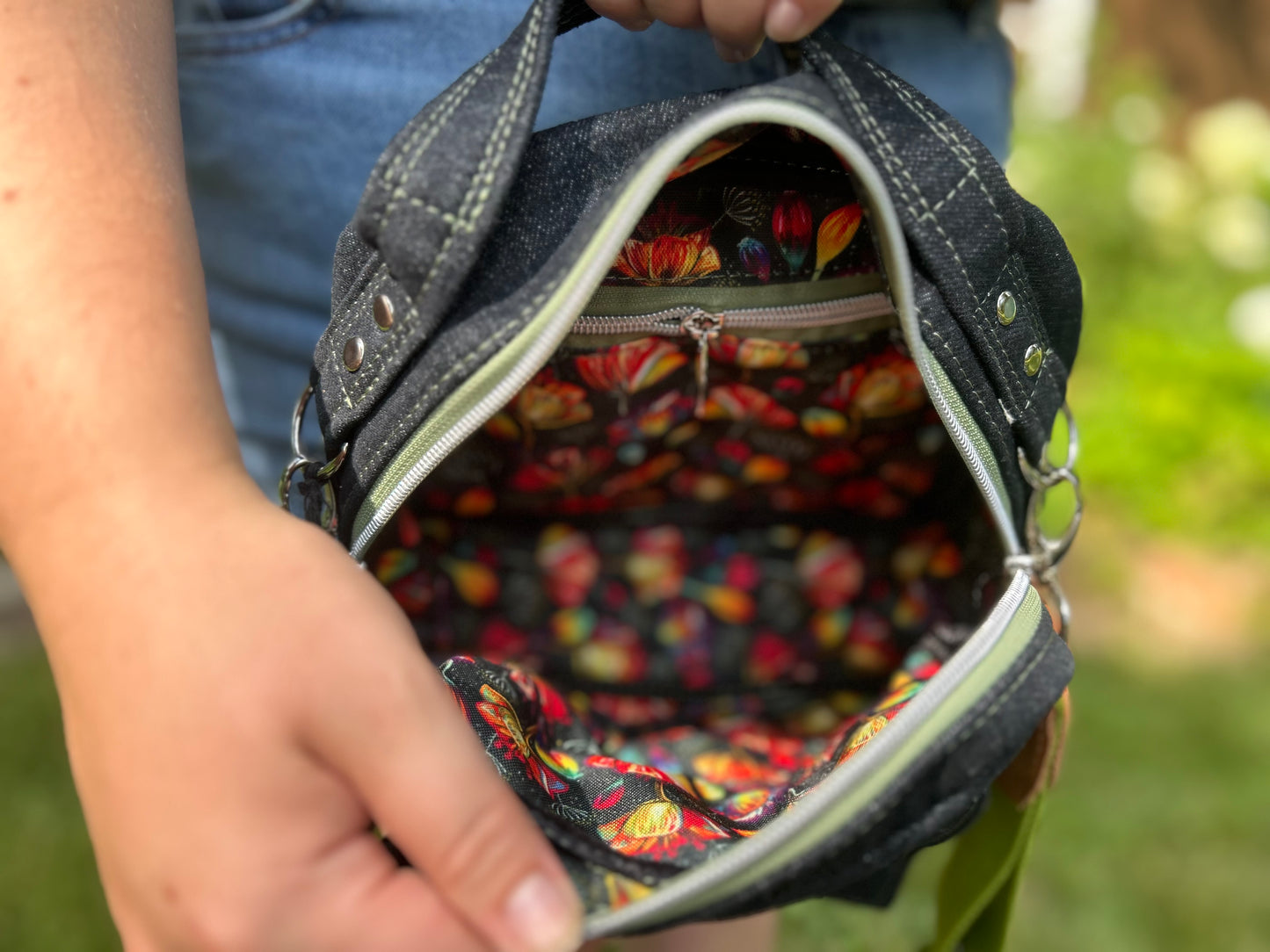 Square Crossbody Bag with Poppy Design