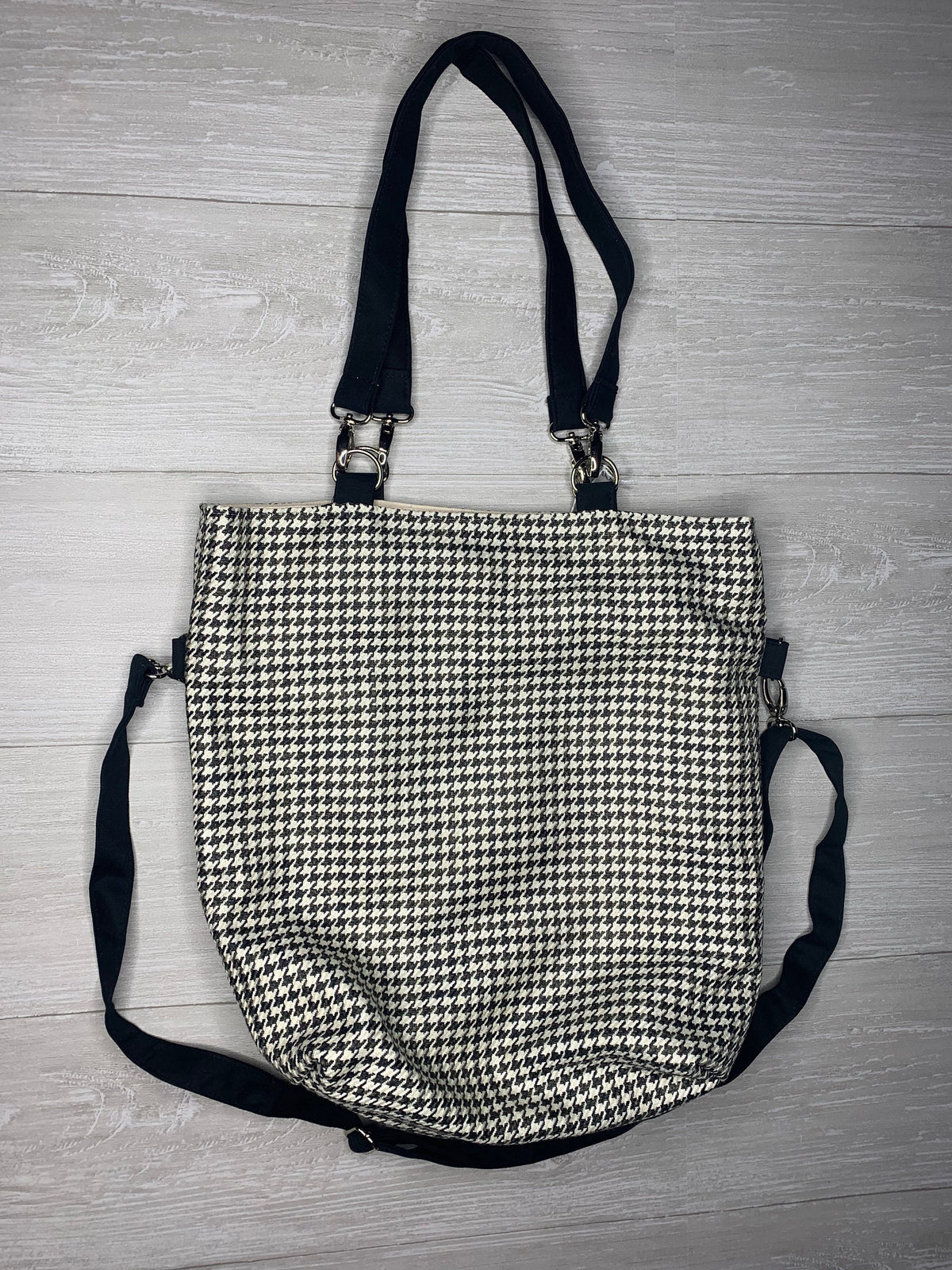 Black and cream houndstooth womans convertible purse, handmade bag, ladies shoulder bag, large purse, womens handbag, women shoulder purse