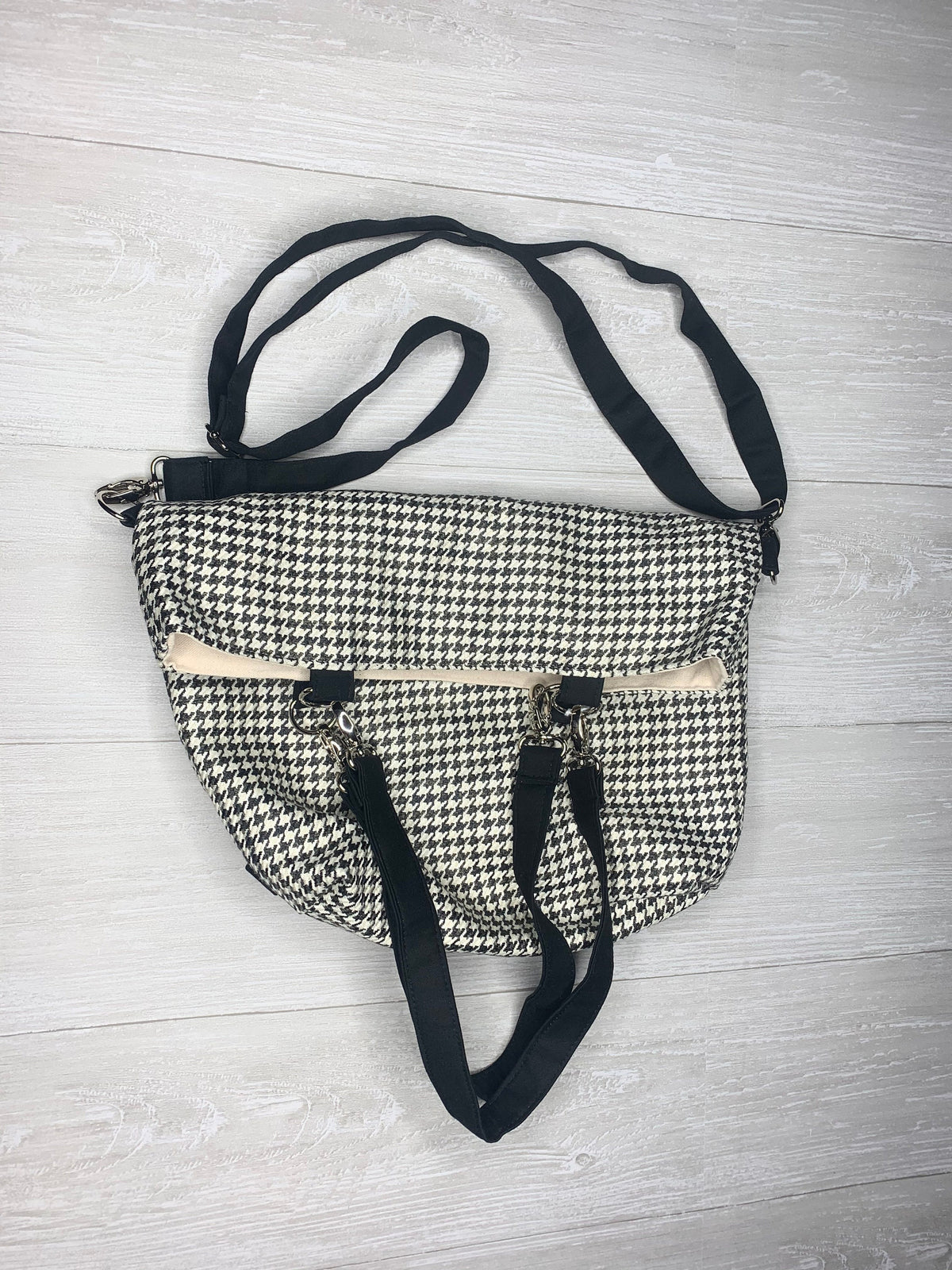 Black and cream houndstooth womans convertible purse, handmade bag, ladies shoulder bag, large purse, womens handbag, women shoulder purse