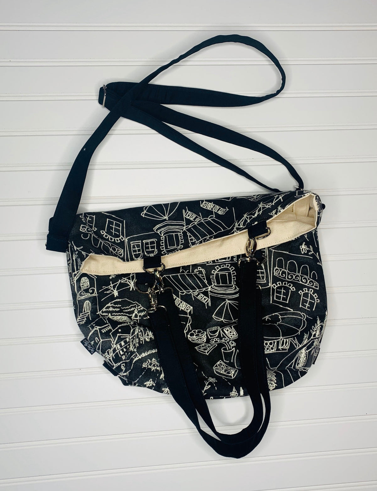Black and cream convertible womans purse, handmade bag, ladies shoulder bag, large purse,  womens handmade handbag, women shoulder purse