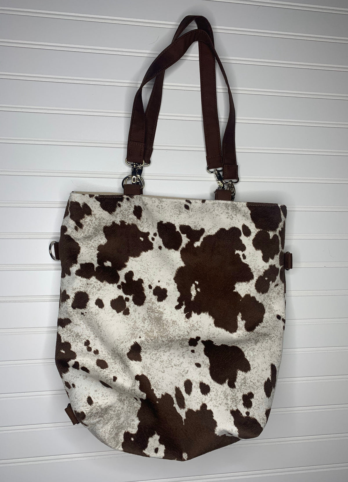 Brown cow print convertible woman's purse, handmade bag, ladies shoulder bag, large purse, women's handmade handbag, women shoulder purse