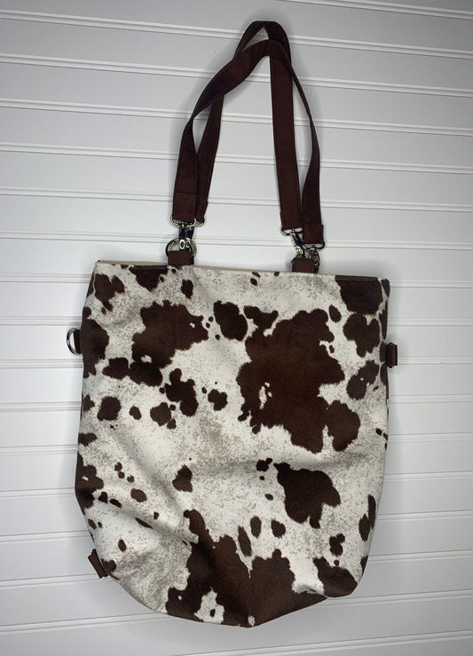 Brown cow print convertible woman's purse, handmade bag, ladies shoulder bag, large purse, women's handmade handbag, women shoulder purse