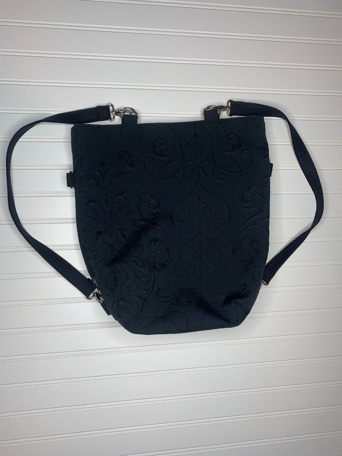Black convertible handbag with slight floral pattern, handmade bag, ladies shoulder bag, large purse, women shoulder purse
