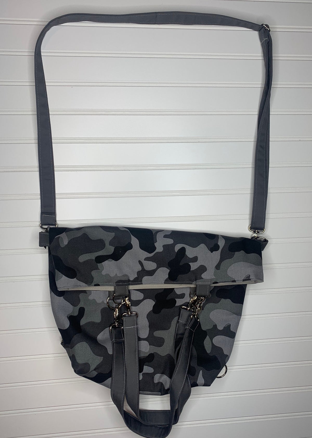 Gray camouflage convertible woman's purse, handmade bag, ladies shoulder bag, large purse, womens handmade handbag, women shoulder purse