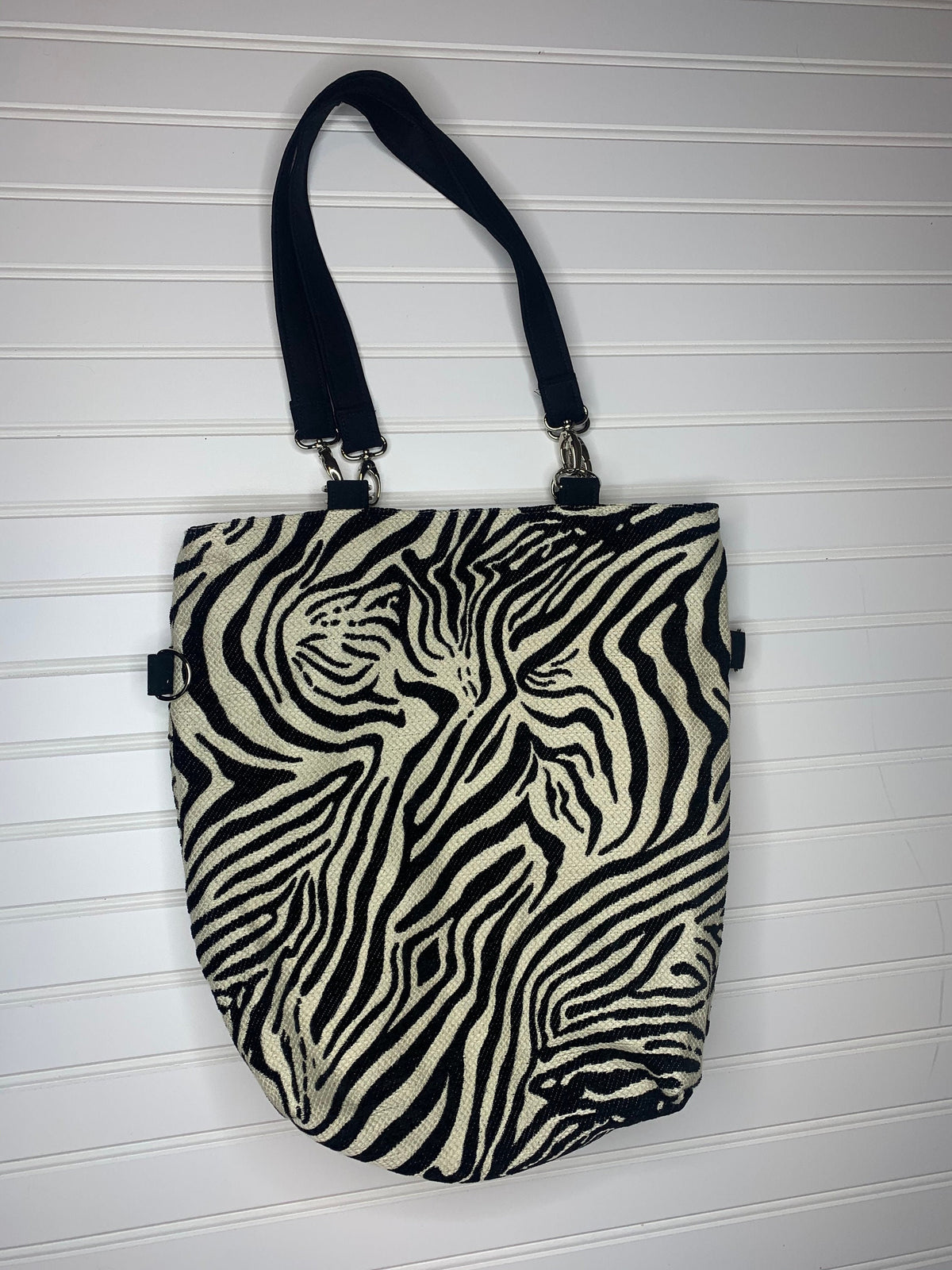Black and cream zebra print convertible woman's purse, handmade bag, ladies shoulder bag, large purse, women shoulder purse