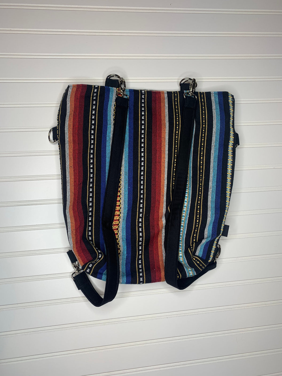 Black convertible handbag with colorful stripes, handmade bag, ladies shoulder bag, large purse, women shoulder purse