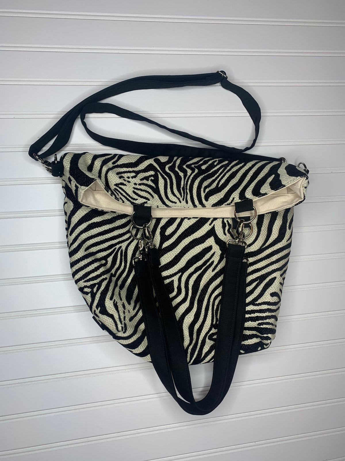 Black and cream zebra print convertible woman's purse, handmade bag, ladies shoulder bag, large purse, women shoulder purse