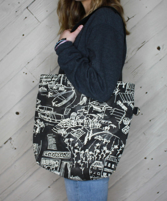 Black and cream convertible womans purse, handmade bag, ladies shoulder bag, large purse,  womens handmade handbag, women shoulder purse