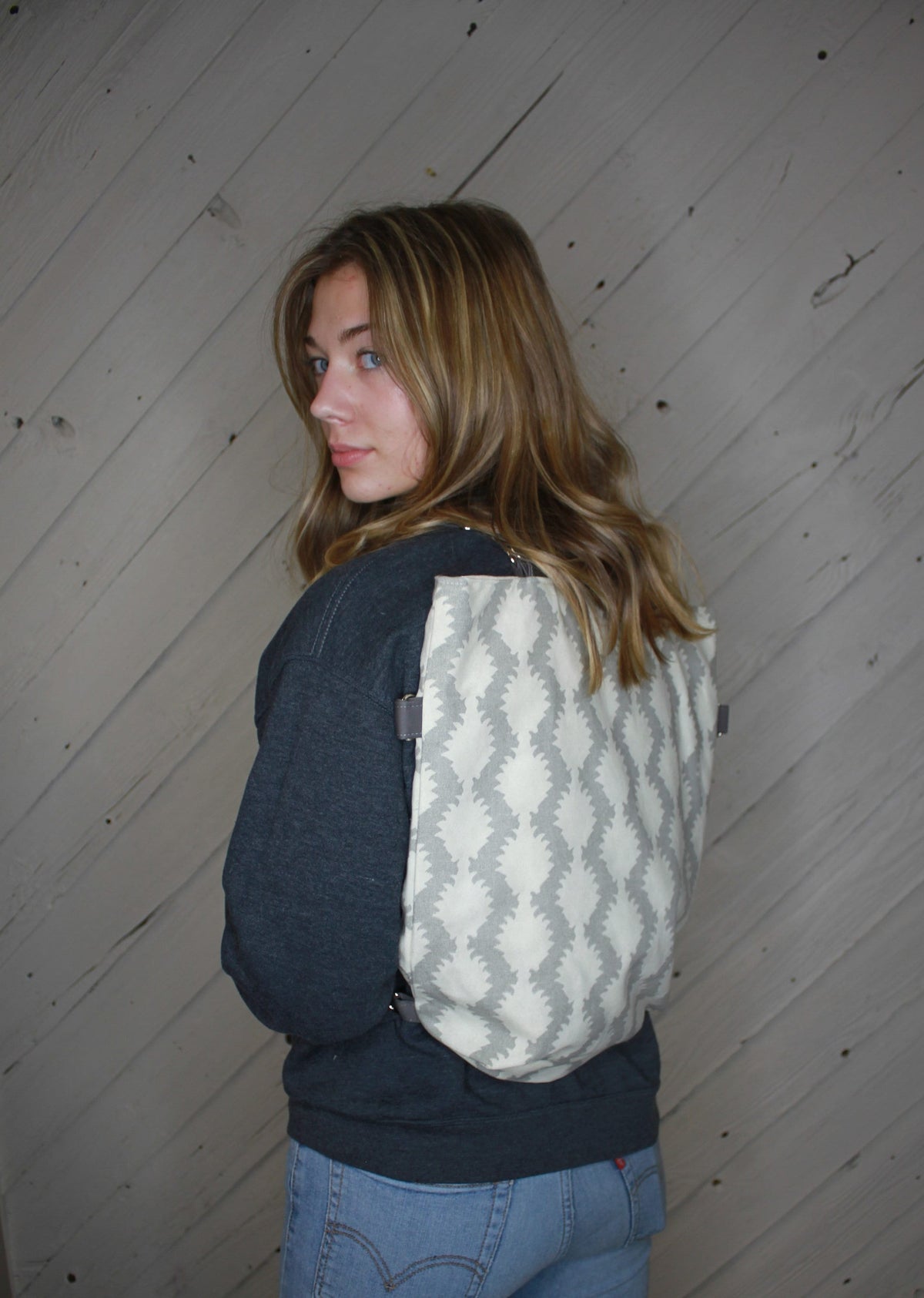 Gray and cream convertible womans purse, handmade bag, ladies shoulder bag, large purse, designer bag, women shoulder purse