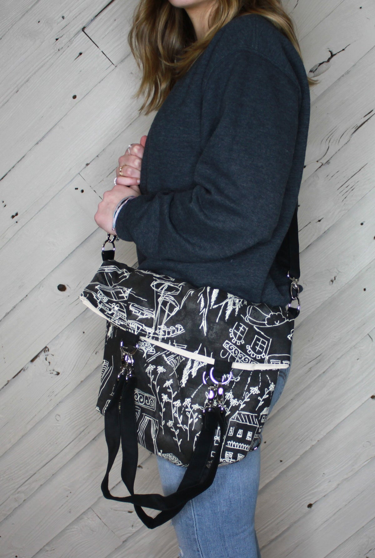 Black and cream convertible womans purse, handmade bag, ladies shoulder bag, large purse,  womens handmade handbag, women shoulder purse