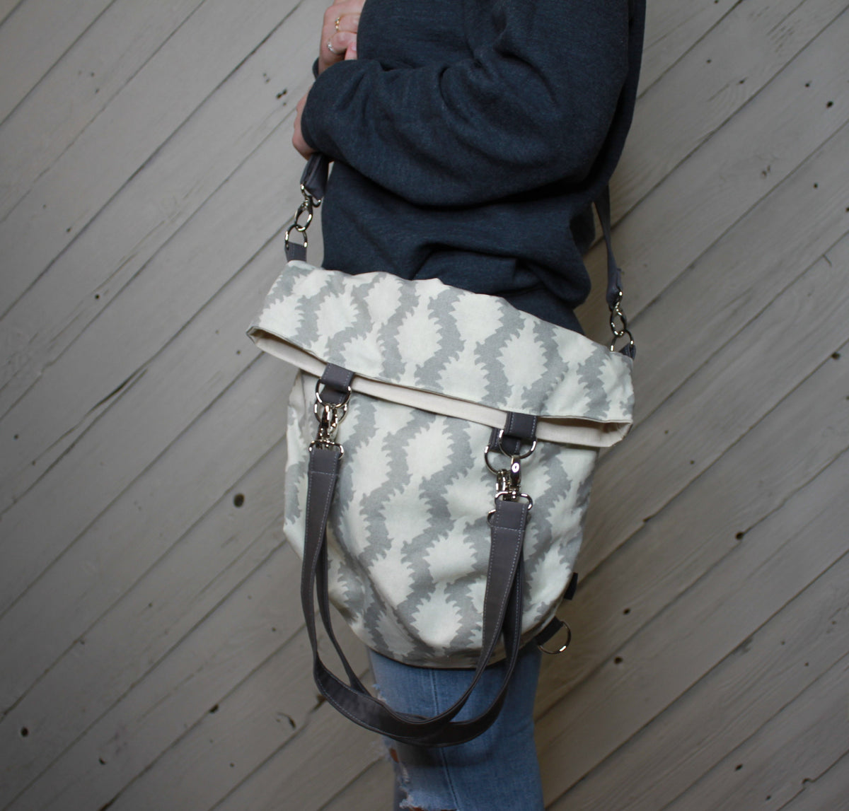 Gray and cream convertible womans purse, handmade bag, ladies shoulder bag, large purse, designer bag, women shoulder purse