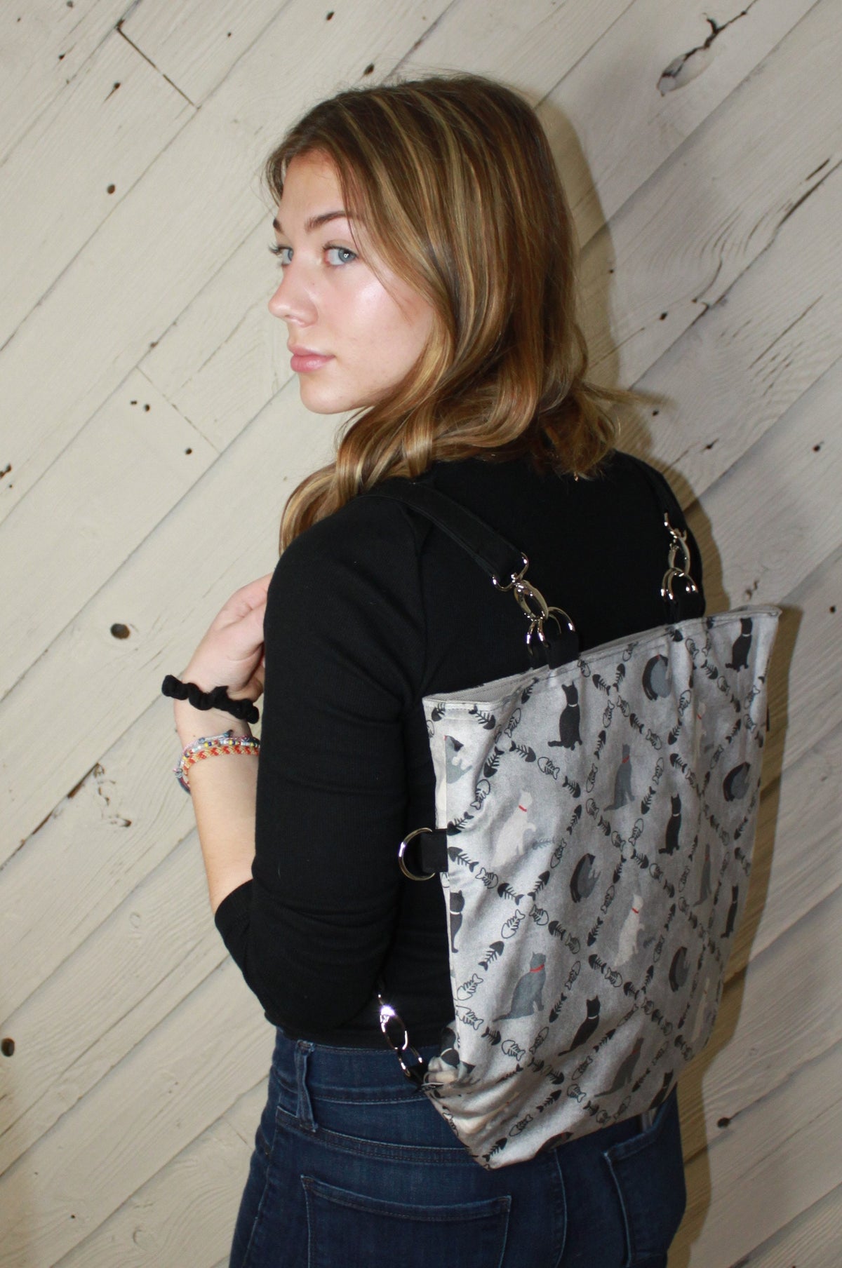 Large woman's purse with cats, handmade bag, ladies shoulder bag, large purse,  womens handmade handbag, women shoulder purse