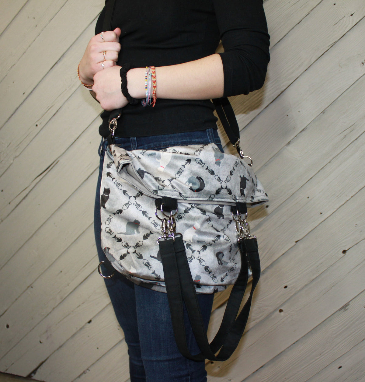 Large woman's purse with cats, handmade bag, ladies shoulder bag, large purse,  womens handmade handbag, women shoulder purse