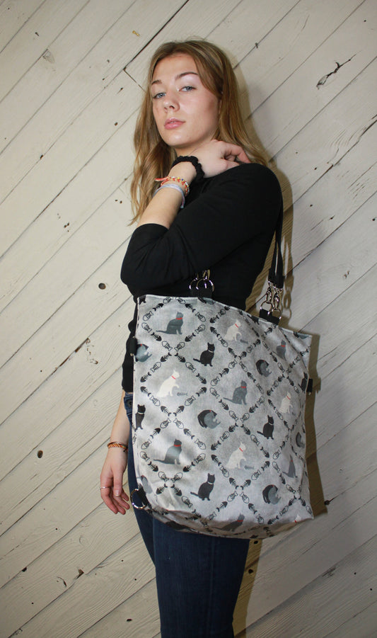 Large woman's purse with cats, handmade bag, ladies shoulder bag, large purse,  womens handmade handbag, women shoulder purse