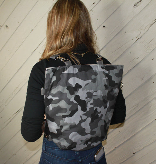 Gray camouflage convertible woman's purse, handmade bag, ladies shoulder bag, large purse, womens handmade handbag, women shoulder purse