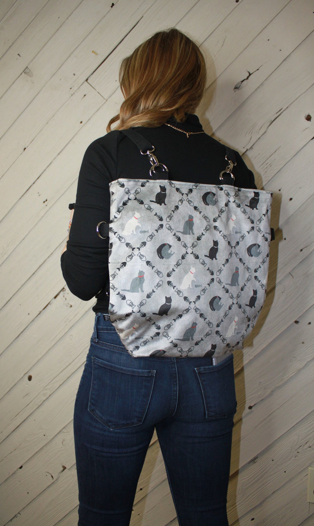 Large woman's purse with cats, handmade bag, ladies shoulder bag, large purse,  womens handmade handbag, women shoulder purse