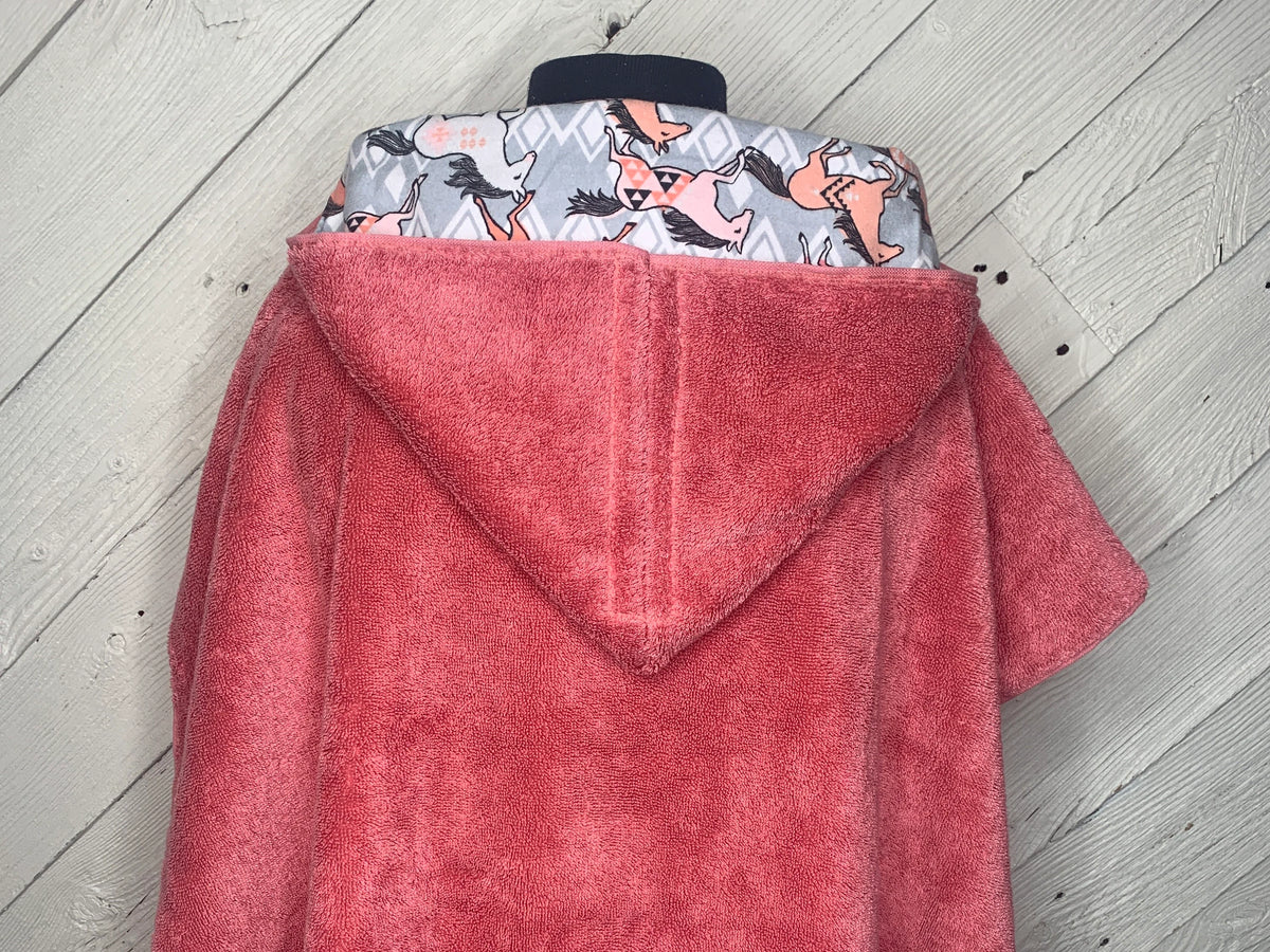 Rose Pink Kid's Hooded Bath Towel with Horse Lining on Hood
