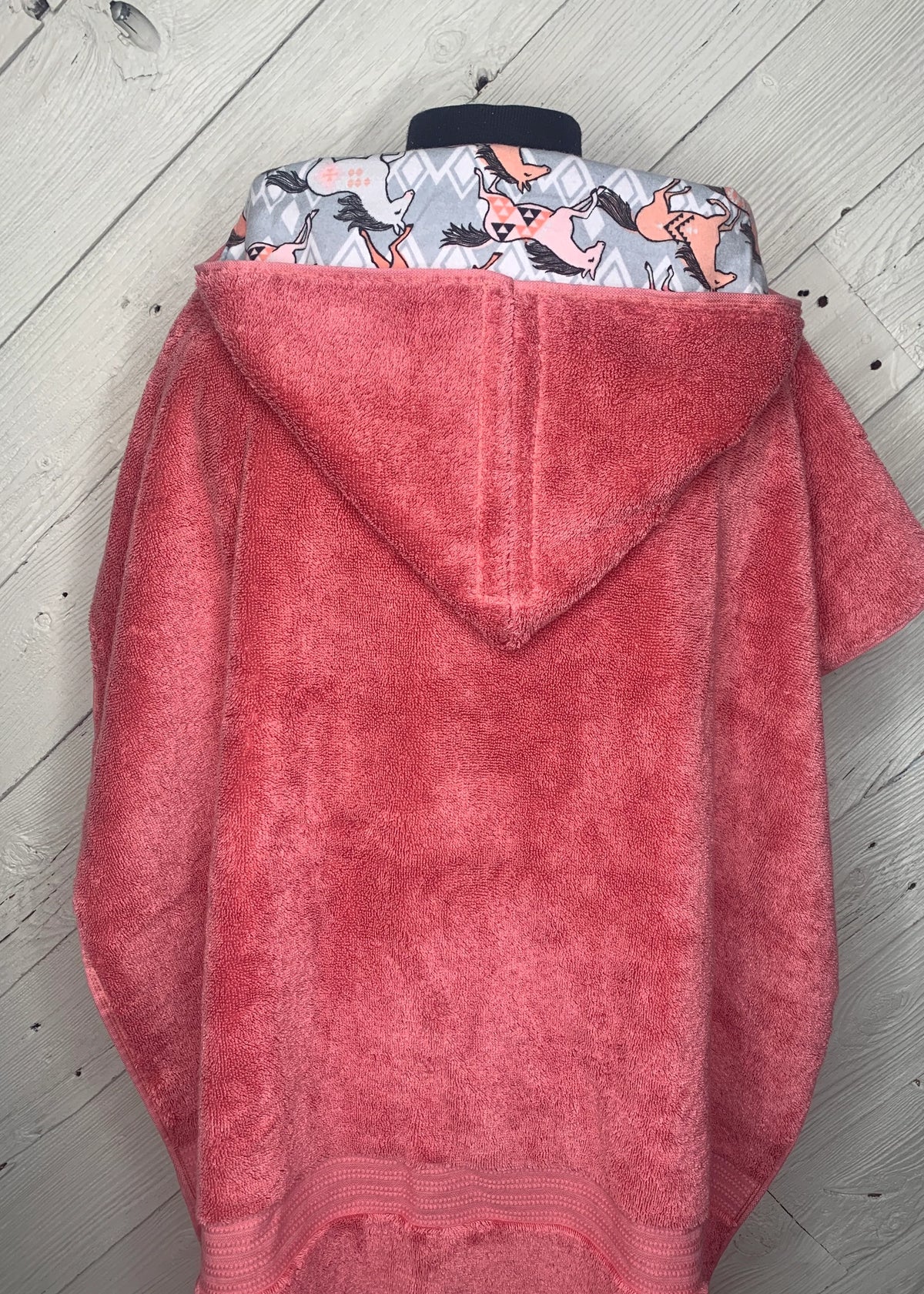 Rose Pink Kid's Hooded Bath Towel with Horse Lining on Hood