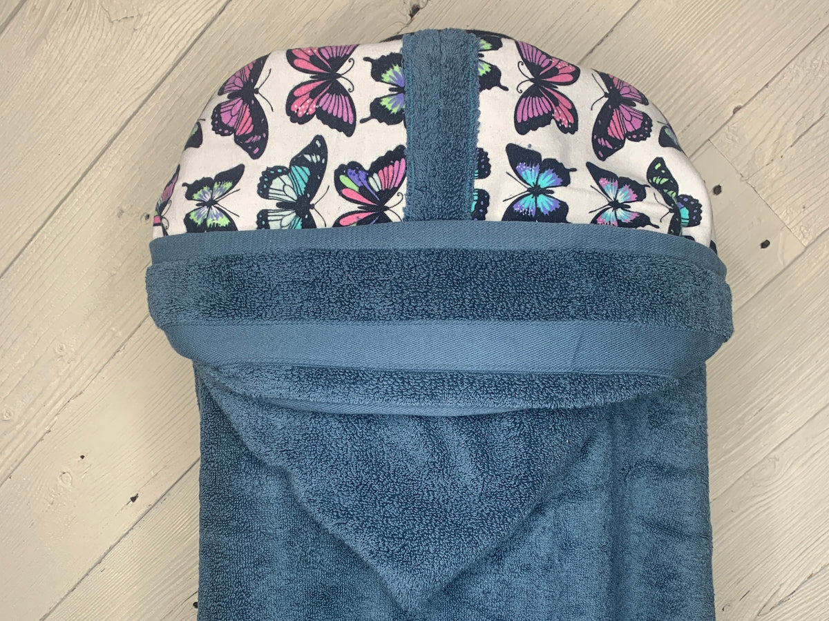 Teen hooded bath towel with optional butterfly flannel