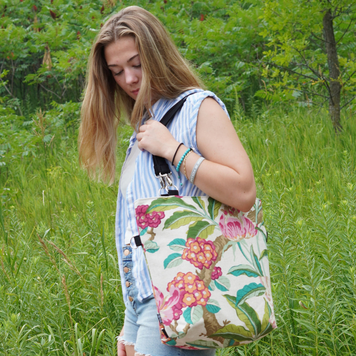 Bright floral design convertible womans purse, ladies shoulder bag, large purse,  womens handmade handbag, women shoulder purse