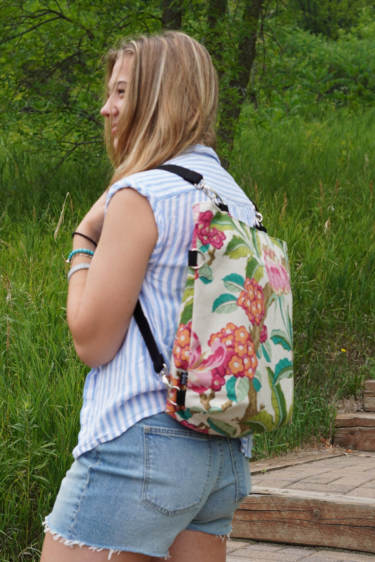Bright floral design convertible womans purse, ladies shoulder bag, large purse,  womens handmade handbag, women shoulder purse