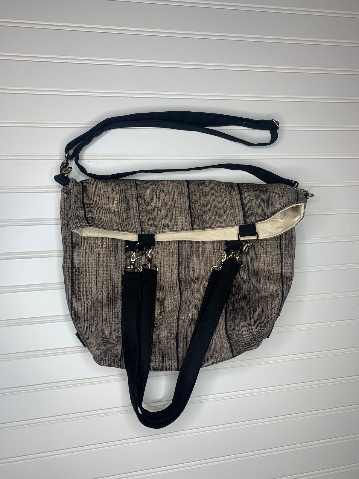 Convertible woman's purse with wood pattern fabric, handmade bag, ladies shoulder bag, large purse,  women shoulder purse
