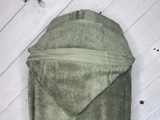 Adult Hooded Bath Towel, Olive, No Flannel Hood Lining