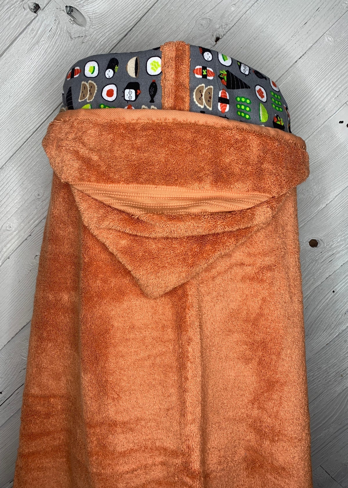 Hooded bath towel for teens and adults with optional sushi flannel, large tween hooded towel, personalized teen towel, full size teen towel