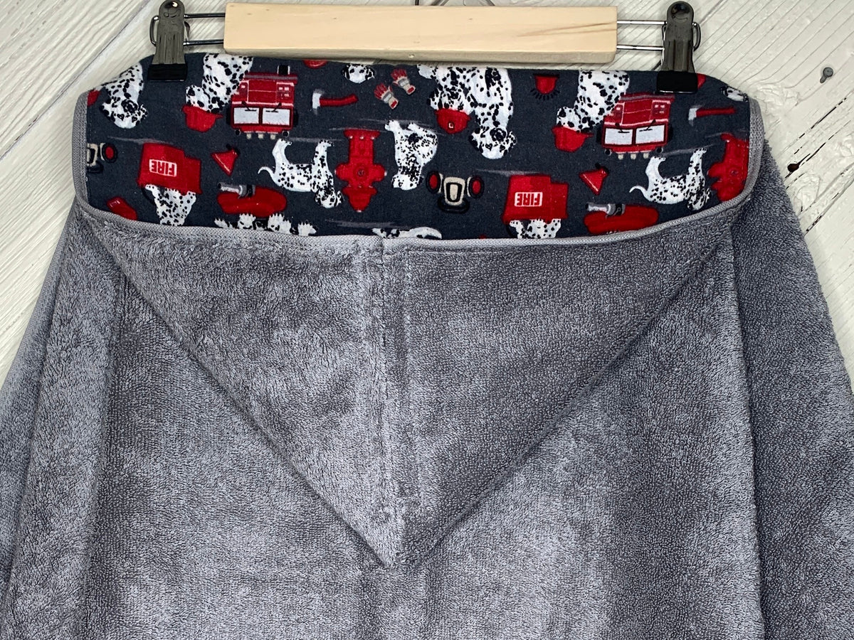 Hooded towel or poncho with Dalmatian dogs and fire hydrants, kids hooded towel