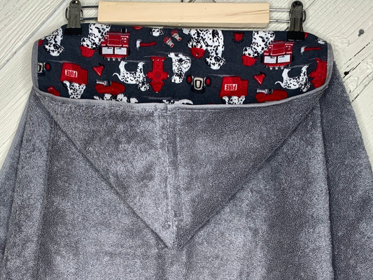 Hooded towel or poncho with Dalmatian dogs and fire hydrants, kids hooded towel