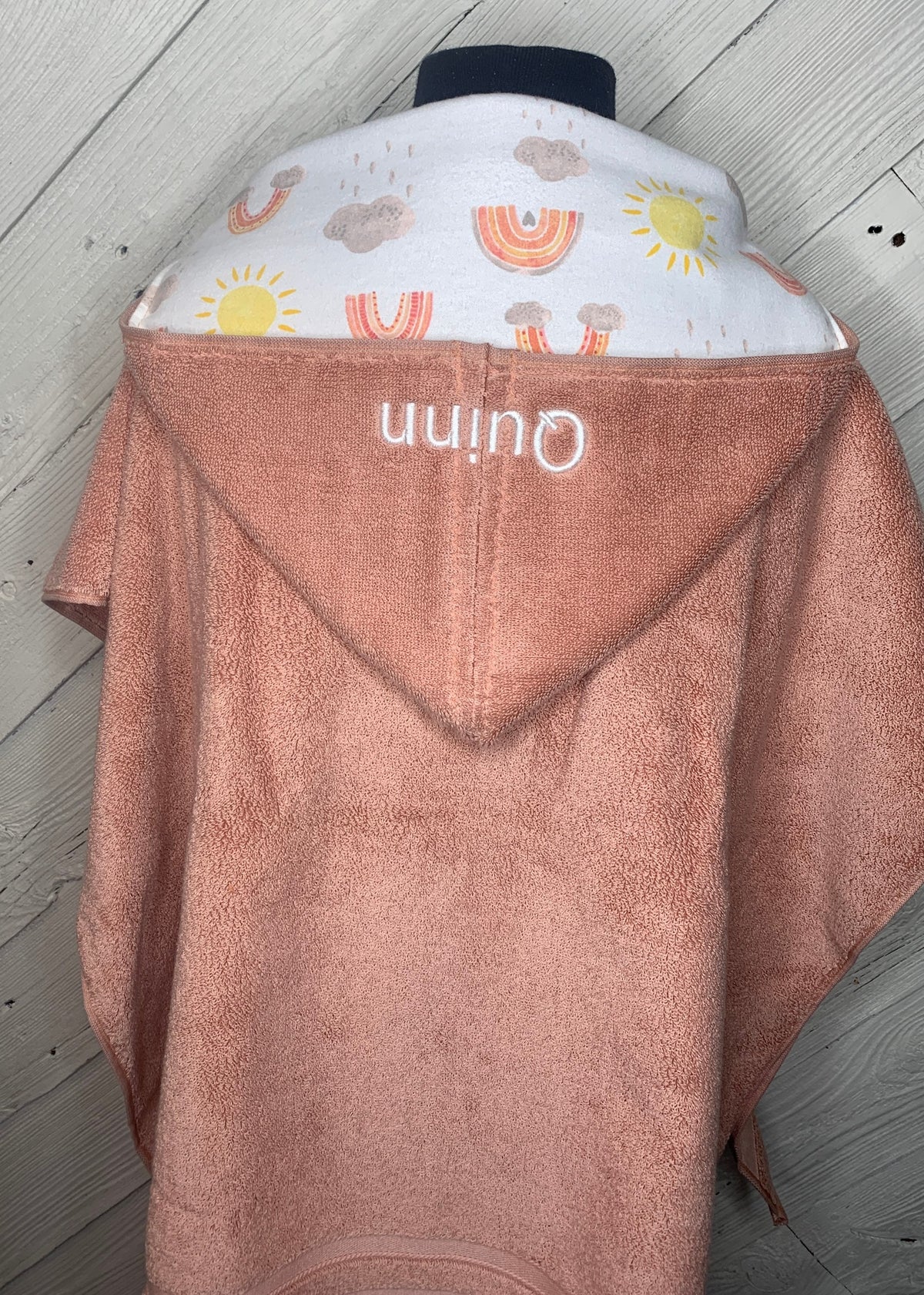 Girl hooded towel with rainbows and clouds - your choice of towel color, toddler hooded towel, kids towel, bath towel, personalized towel