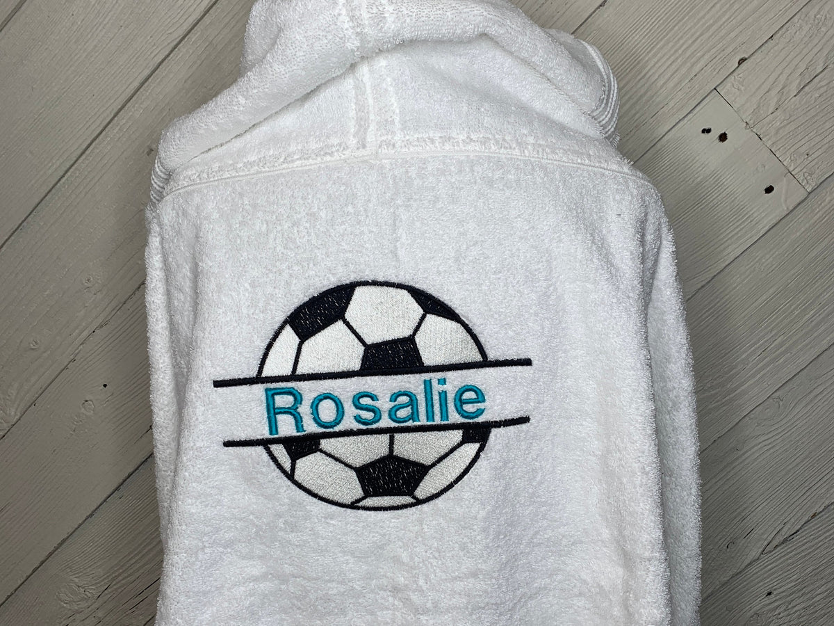 Soccer hooded bath towel for teens or adults, personalized adult hooded beach towel, full size towel, teen bath towel, teen beach towel