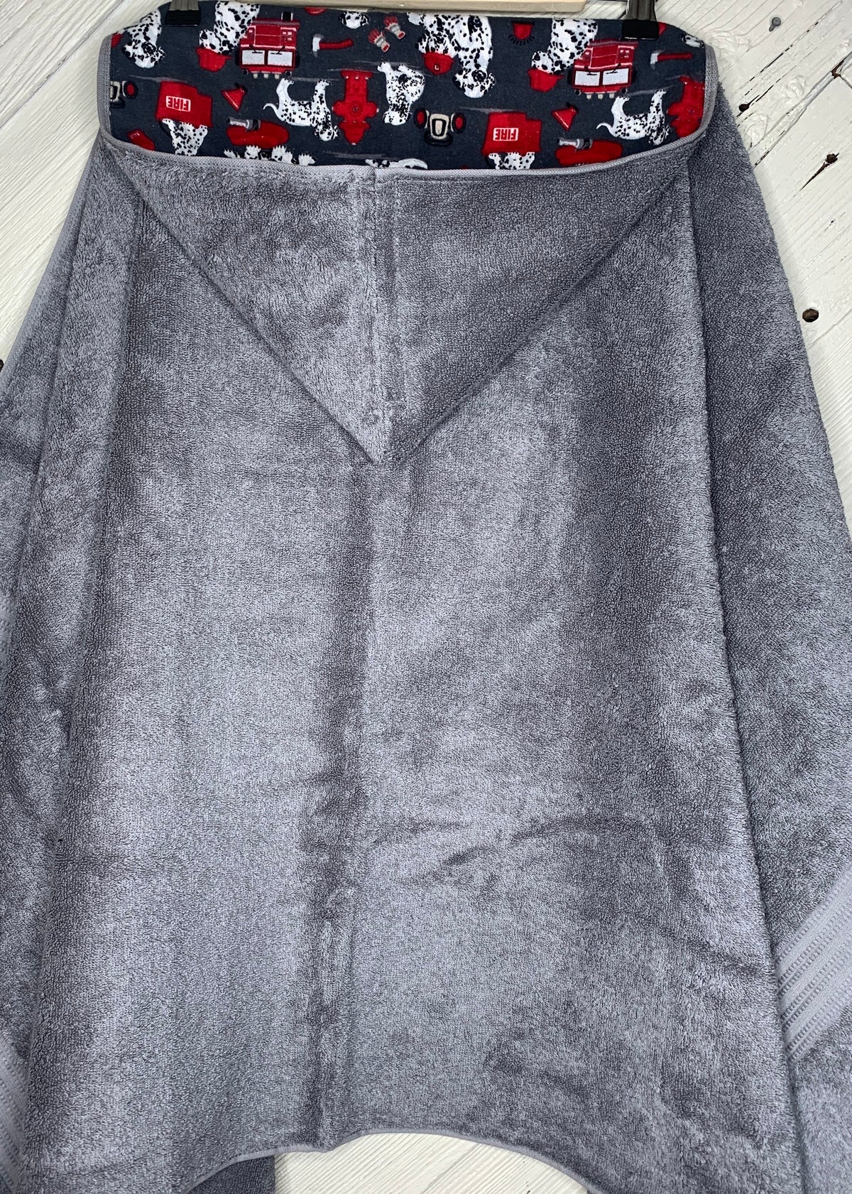 Hooded towel or poncho with Dalmatian dogs and fire hydrants, kids hooded towel