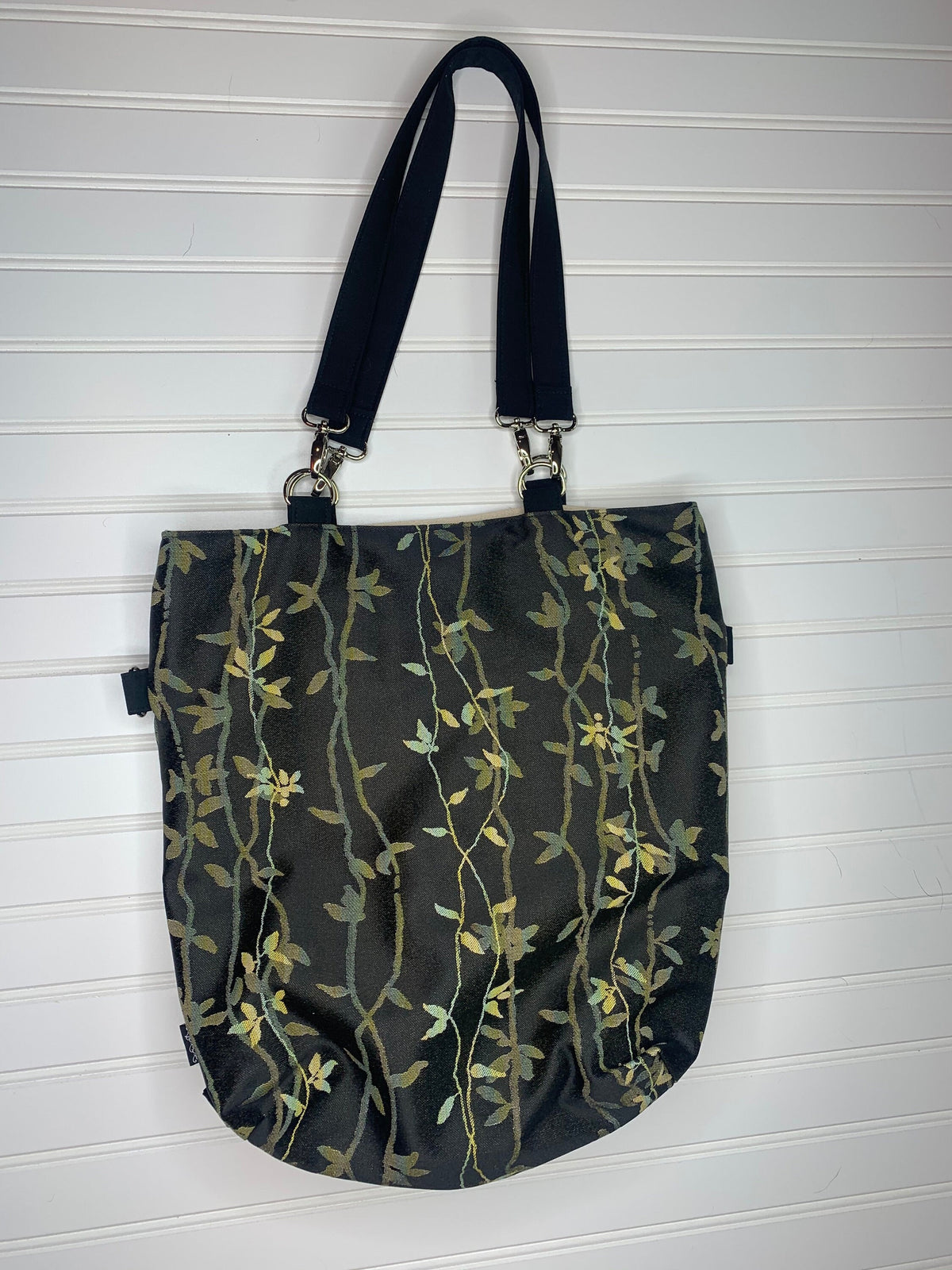 Black convertible handbag with leaf pattern, handmade bag, ladies shoulder bag, large purse, women shoulder purse