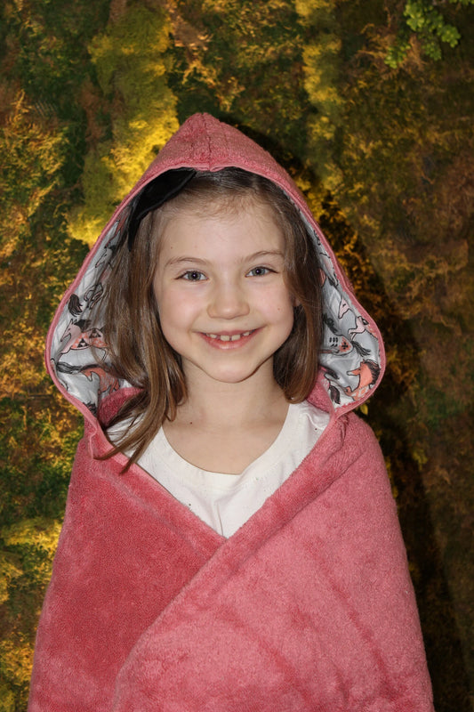 Rose Pink Kid's Hooded Bath Towel with Horse Lining on Hood