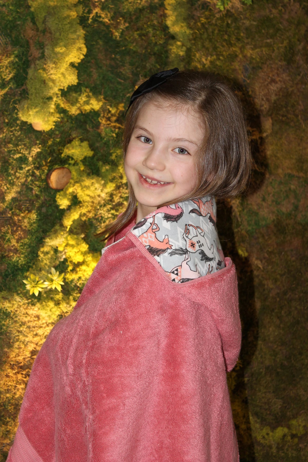 Rose Pink Kid's Hooded Bath Towel with Horse Lining on Hood