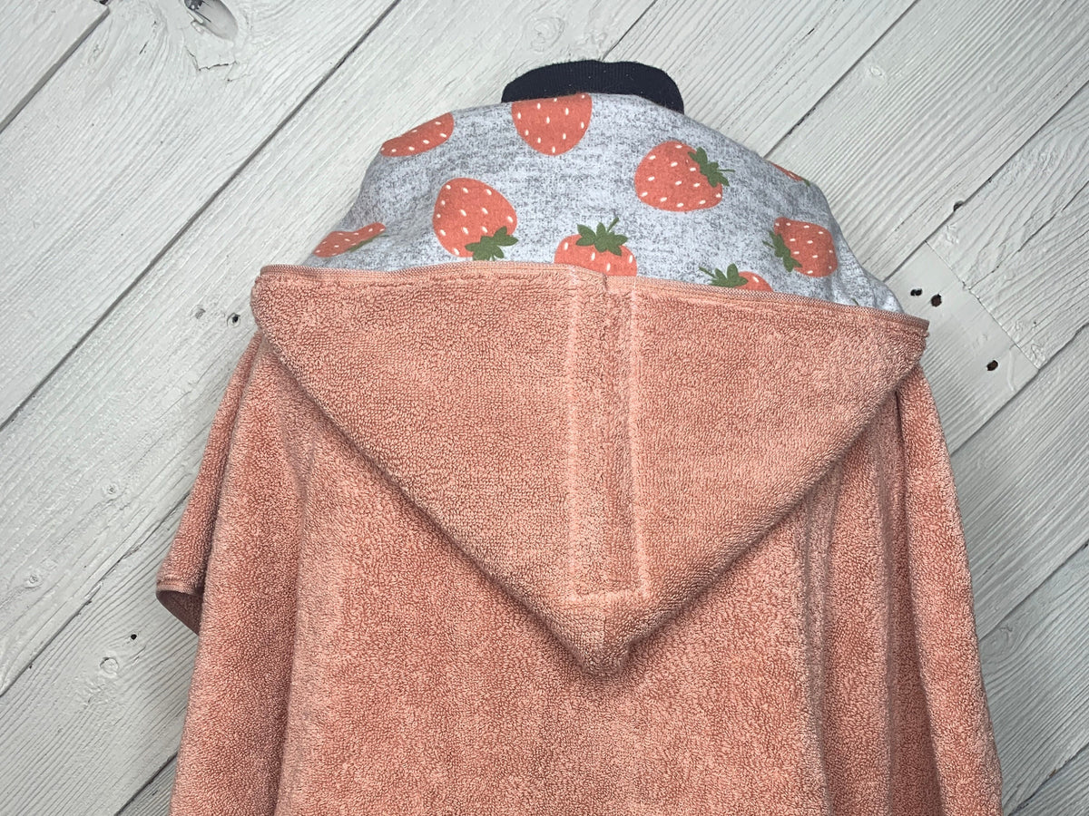 Girl hooded towel with strawberries - your choice of towel color, toddler hooded towel, kids towel, bath towel, personalized towel